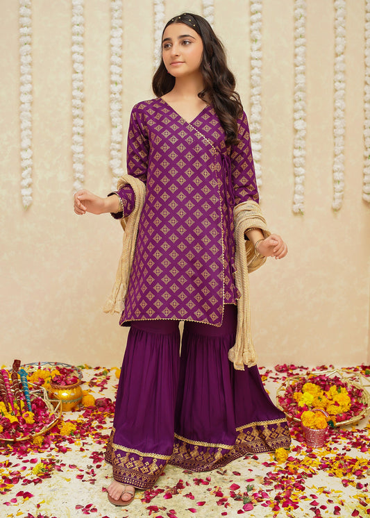 Gulzar By Modest Stitched 3 Piece Formals Collection'2025-9005-Purple