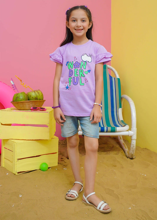 Modest Stitched Summer Kids Collection'2024-Wonderful Graphic Tee - Purple