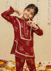 Gulzar By Modest Stitched 3 Piece Formals Collection'2025-8940-Maroon Toddlers