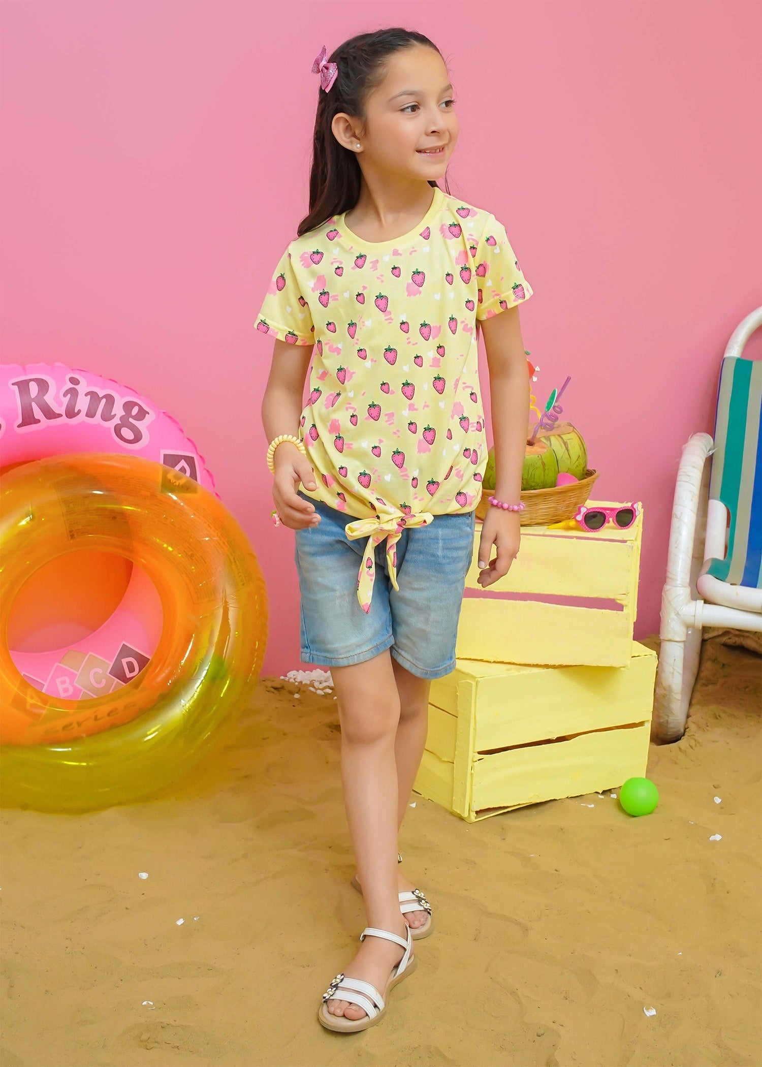 Modest Stitched Summer Kids Collection'2024-Strawberry Graphic Tee - Lime