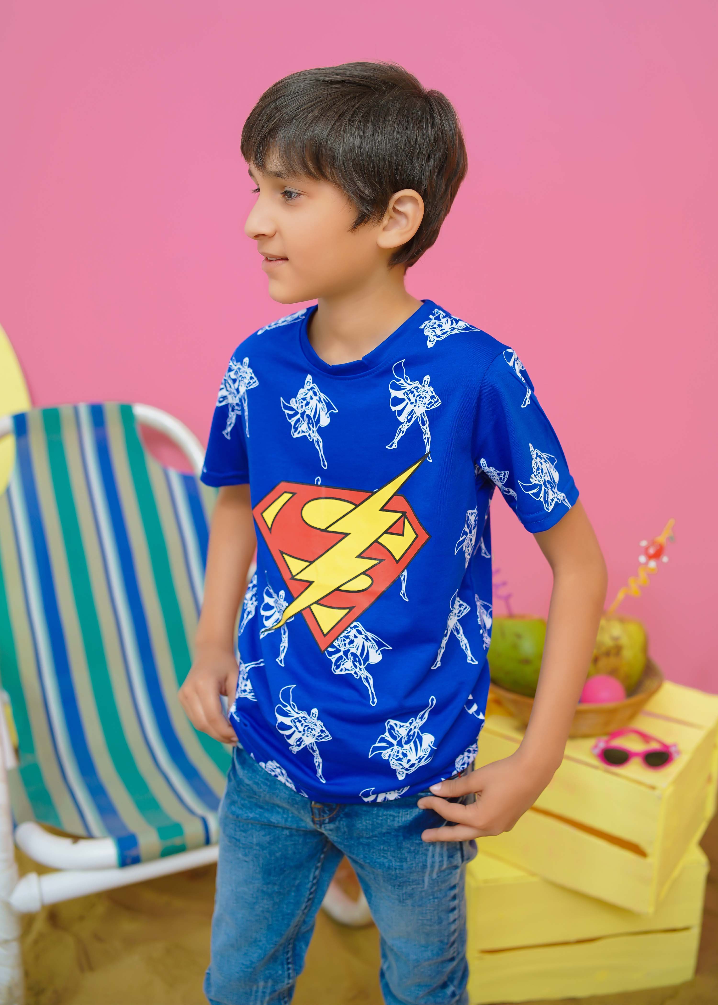 Modest Stitched Summer Kids Collection'2024-Superman Graphic Tee - Blue