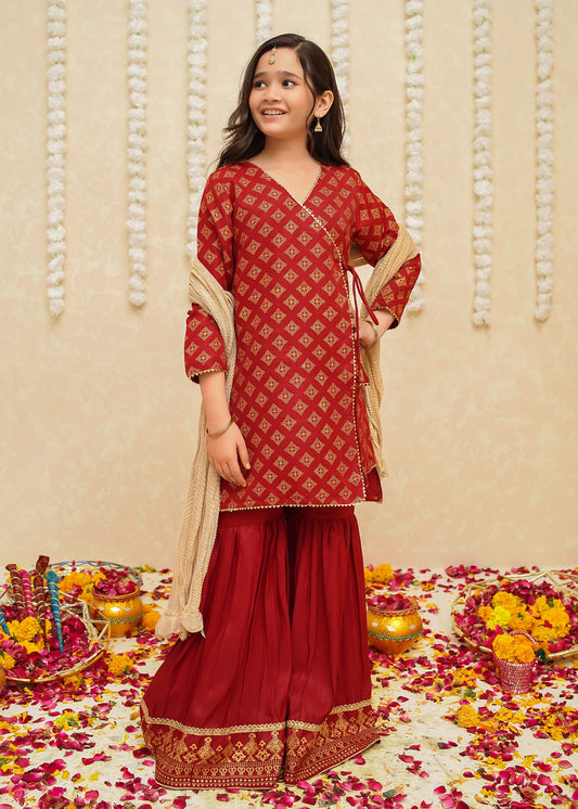 Gulzar By Modest Stitched 3 Piece Formals Collection'2025-9005-Maroon