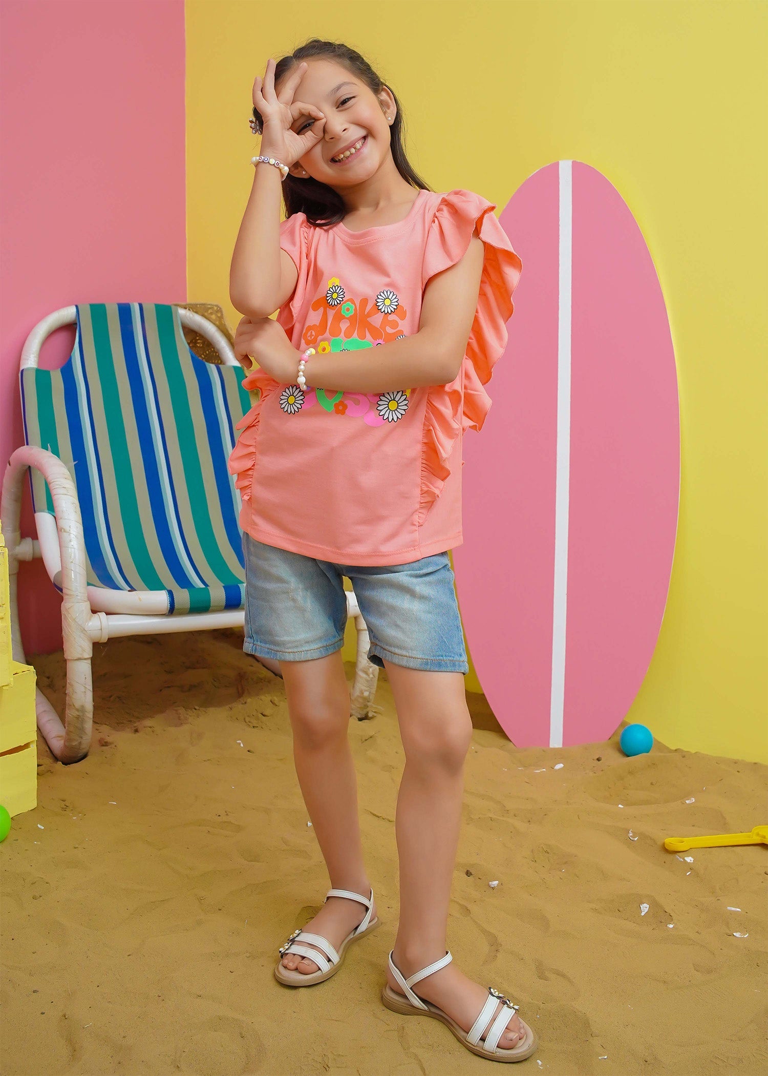 Modest Stitched Summer Kids Collection'2024-Girls Summer Tee - Peach