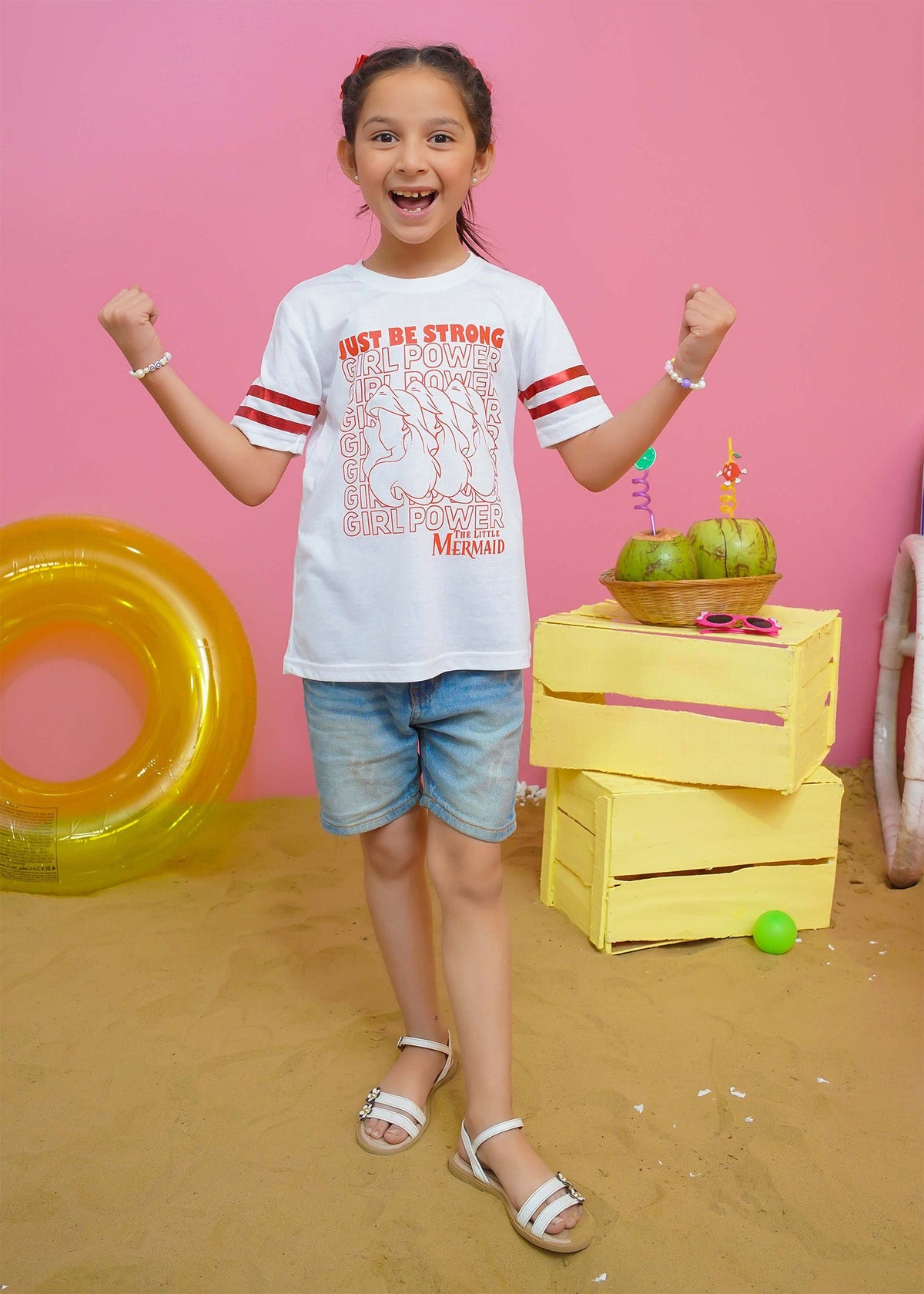 Modest Stitched Summer Kids Collection'2024-Girl Power Graphic Tee - White