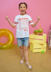 Modest Stitched Summer Kids Collection'2024-Girl Power Graphic Tee - White