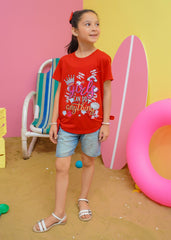 Modest Stitched Summer Kids Collection'2024-Power Graphic Tee - Red