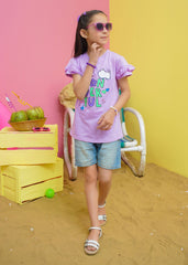 Modest Stitched Summer Kids Collection'2024-Wonderful Graphic Tee - Purple