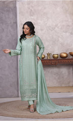 Shamooz Stitched 3 Piece Formals Suit-I-CH-0017-Aqua