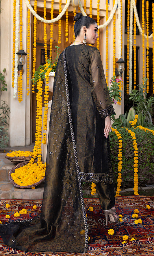 Shamooz Stitched 3 Piece Formals Suits-Olive Black SEM-0766