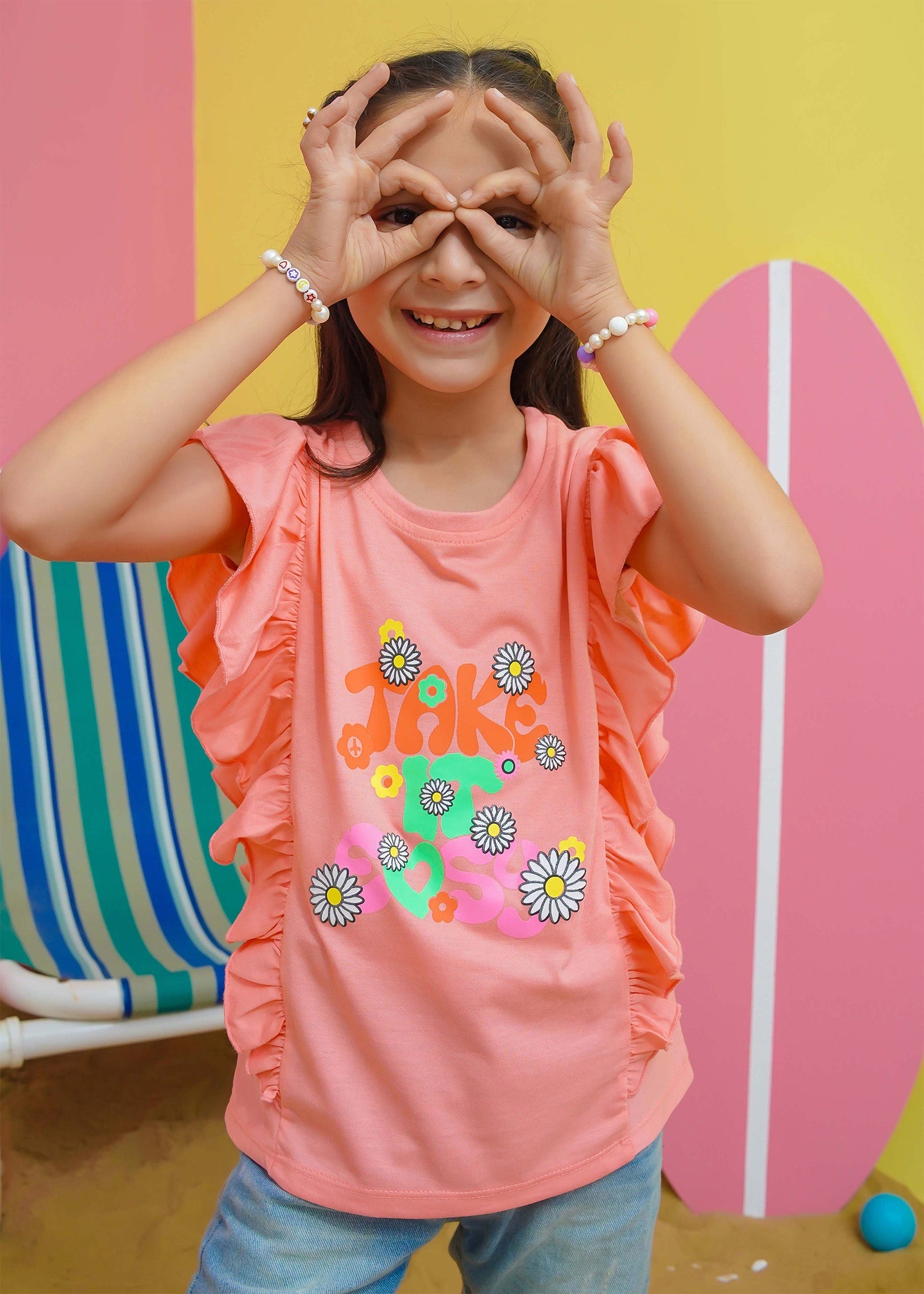 Modest Stitched Summer Kids Collection'2024-Girls Summer Tee - Peach