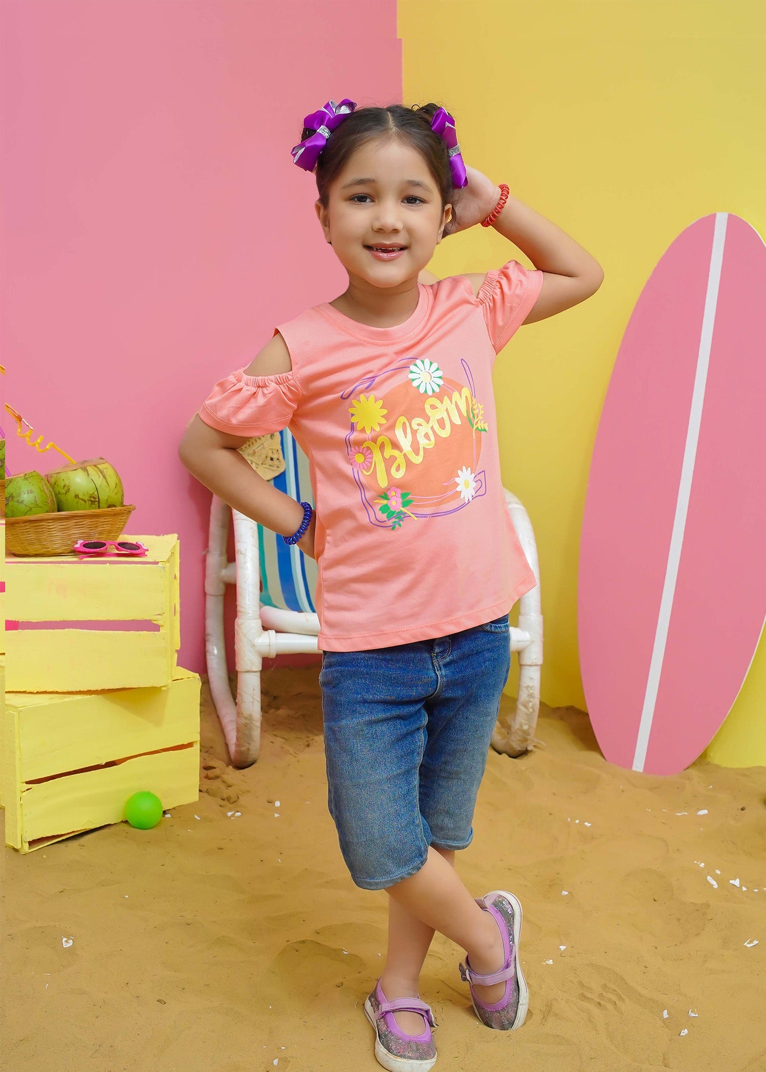 Modest Stitched Summer Kids Collection'2024-Bloom Graphic Tee - Peach