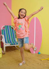 Modest Stitched Summer Kids Collection'2024-Girls Summer Tee - Peach