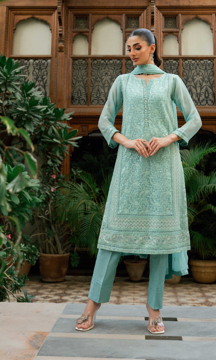 Morbagh By Shamooz Stitched 3 Piece Formals Collection'2025-Light Aqua SEM-0838
