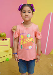 Modest Stitched Summer Kids Collection'2024-Bloom Graphic Tee - Peach