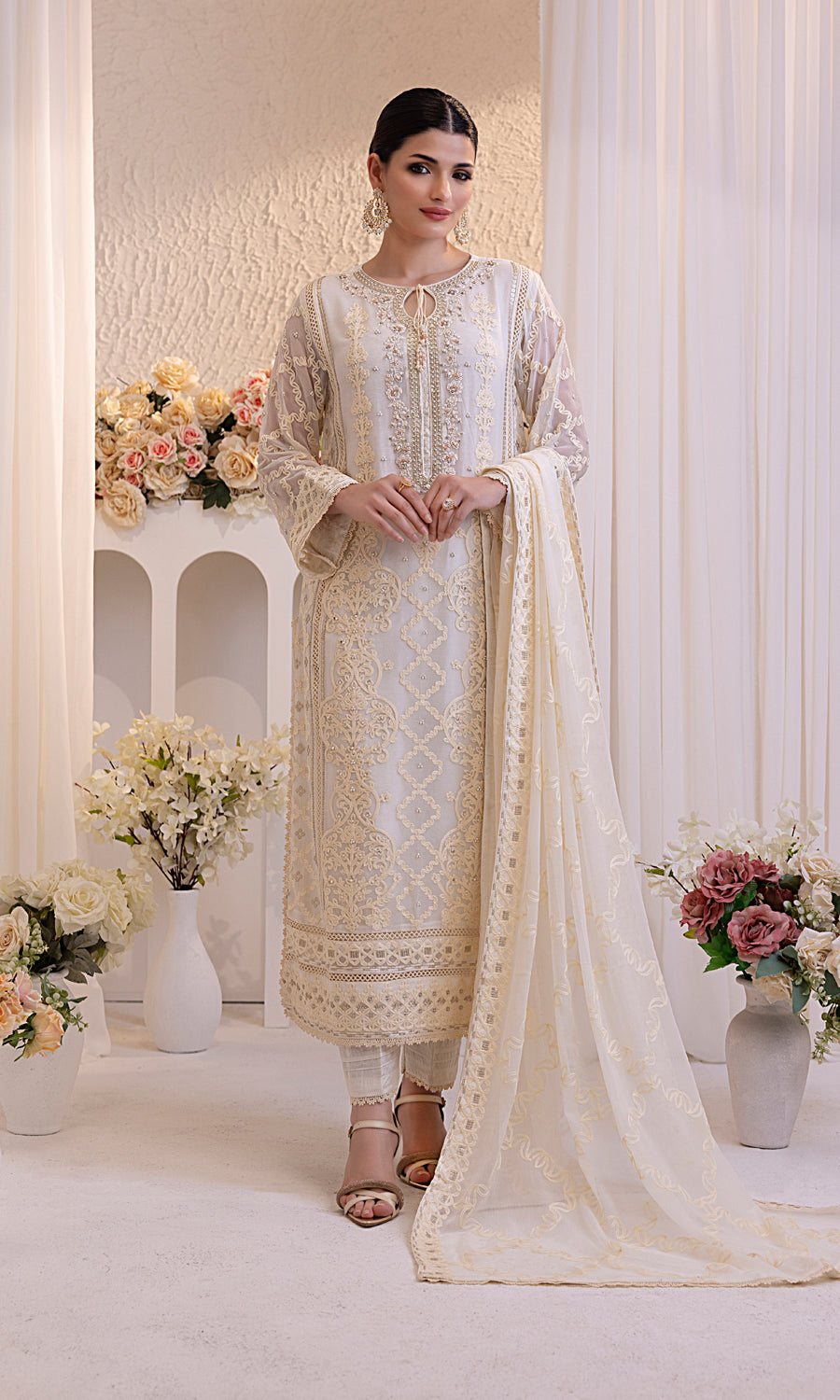 Shamooz Stitched 3 Piece Formals Suits-Mist Ivory SEM-0769