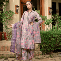 Florals & Printed By Hadar Official Stitched 3 Piece Lawn Collection-Celeste - 3 PC printed