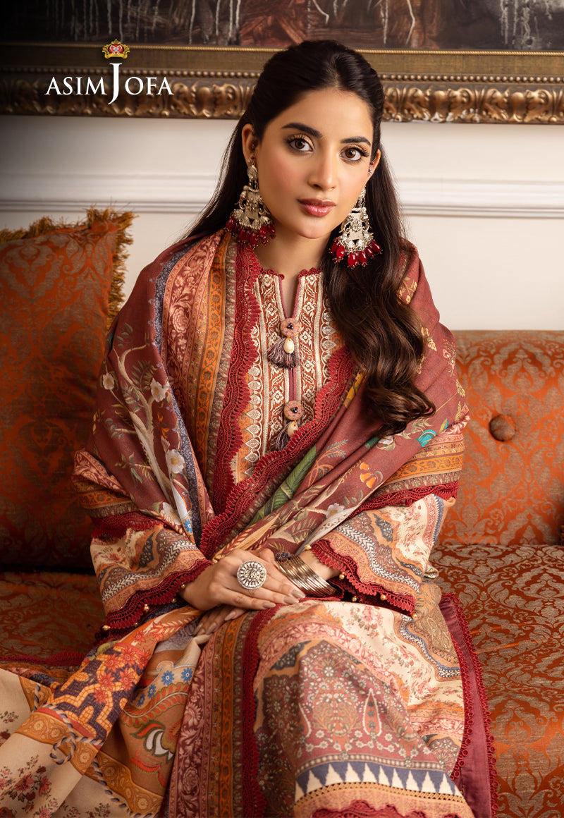 Asim Jofa Aira & Asra Winter Shawl Collection Ajiw-10 Embroidered Karandi 3 Pcs