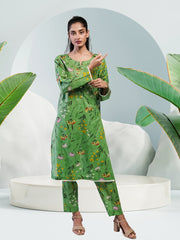 Ahlam Soft Cambric Stitched-Pastel Green Co-ord Set Collection'2024