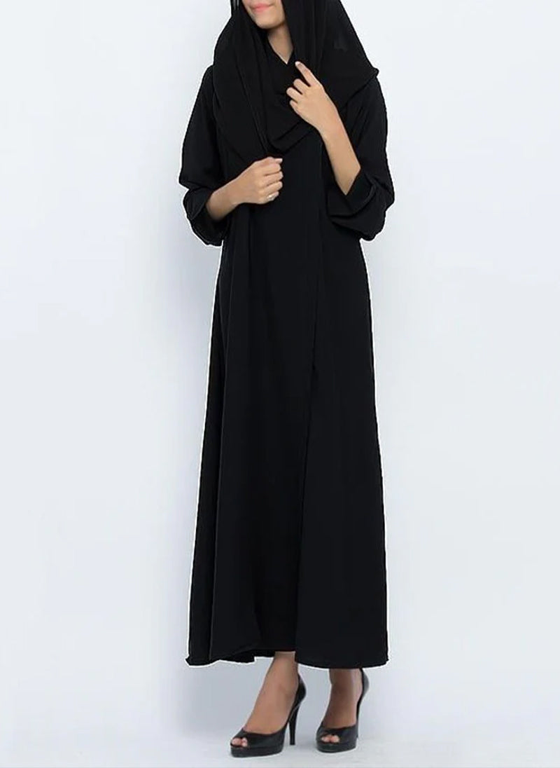 Hijab Ul Hareem Circular Collar Black Stylish Abaya 0117-P
