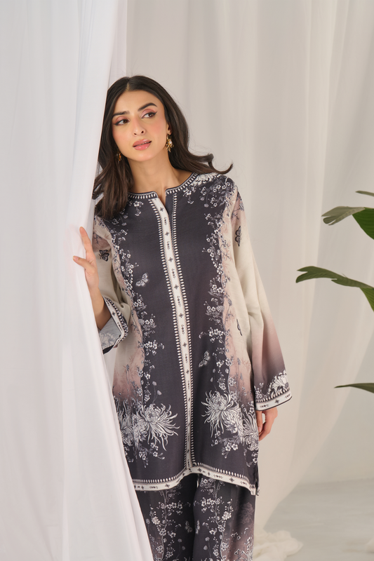 Yaaqot Stitched 2 Piece Lawn Collection-Ebony Greyish