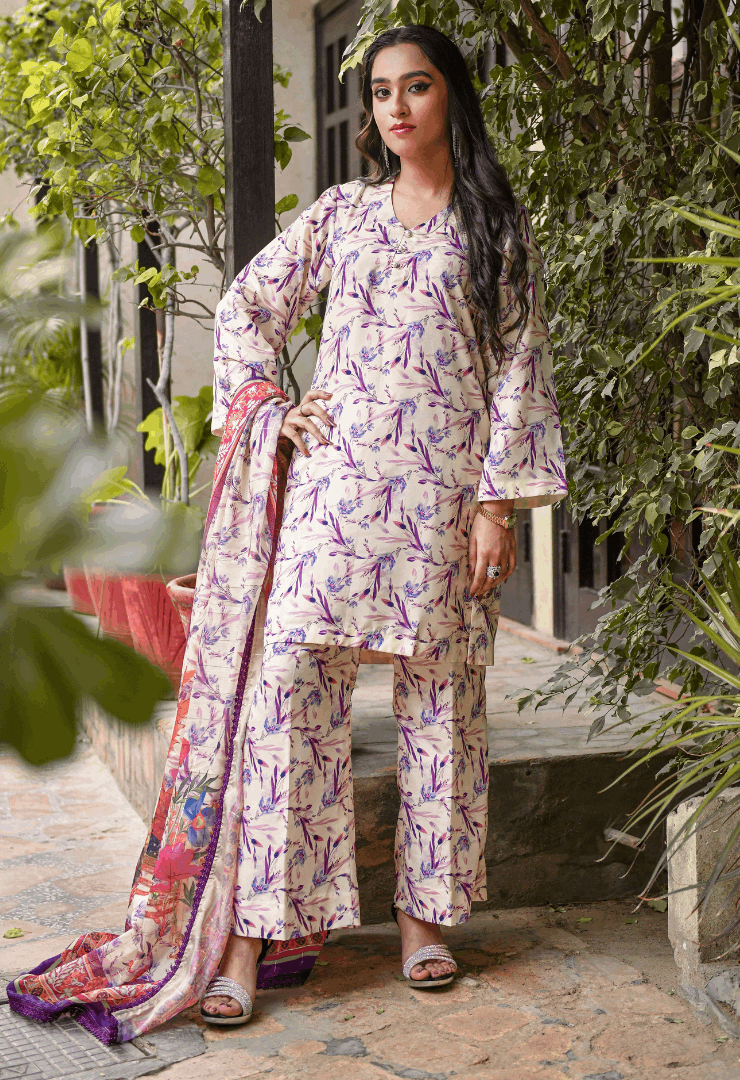 Florals & Printed By Hadar Official Stitched 3 Piece Lawn Collection-Lyra - 3 PC printed