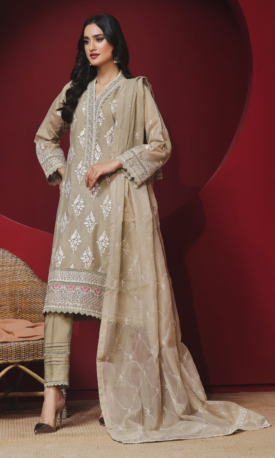 Shamooz Stitched 3 Piece Formals Collection'2025-Beige SEM-0752