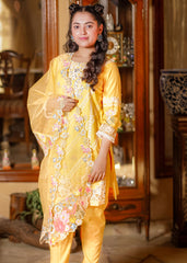 Manzar By Al Harir Stitched 3 Piece Kids Summer Suit-AH017-YELLOW