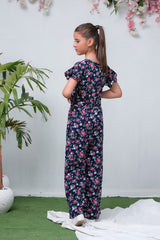 Sprinkles Stitched 1 Piece Summer Jumpsuit Kids Collection'2025-Navy Blue Camellia Floral Print Jumpsuit