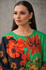 MG Casuals by Madiha Gohar Stitched Summer Collection'2026-Emerald - Green & Black Kaftan