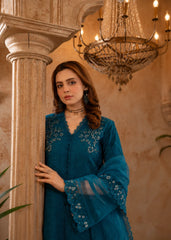 Shehr R Husn By Manahils Stitched 3 Piece-181-Bondi Blue