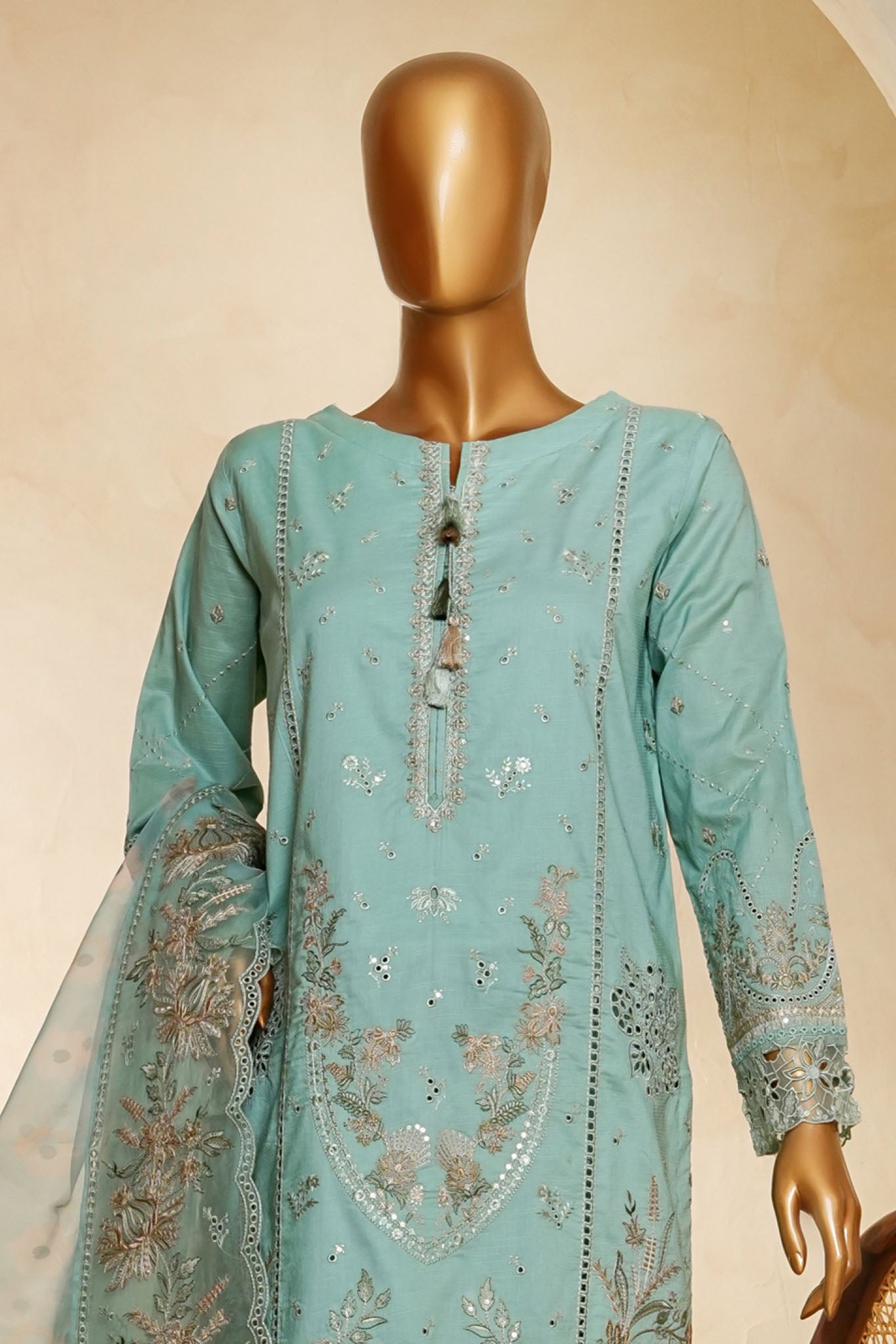Muse By HZ Stitched 3 Piece Emb Cotton Slub Vol-03 Collection'2025-SSE-203-Aqua
