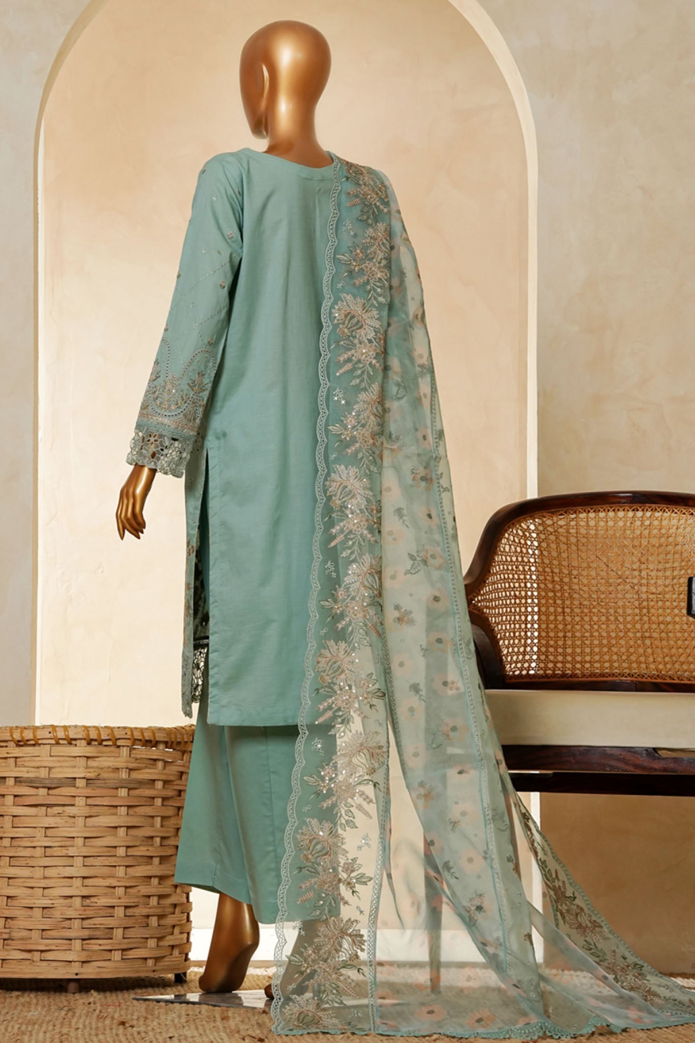 Muse By HZ Stitched 3 Piece Emb Cotton Slub Vol-03 Collection'2025-SSE-203-Aqua