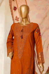 Muse By HZ Stitched 3 Piece Emb Cotton Slub Vol-03 Collection'2025-SSE-204-Rust
