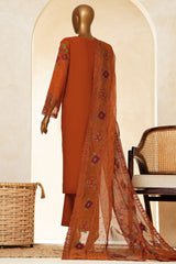 Muse By HZ Stitched 3 Piece Emb Cotton Slub Vol-03 Collection'2025-SSE-204-Rust