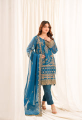Zouj Unstitched 3 Piece Luxe Chiffon Edit Collection'2025-Azure Elegance