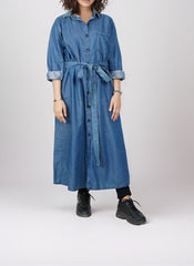 Hijab Ul Hareem Front-Open Trench Coat Denim Abaya - 0119-R-1012