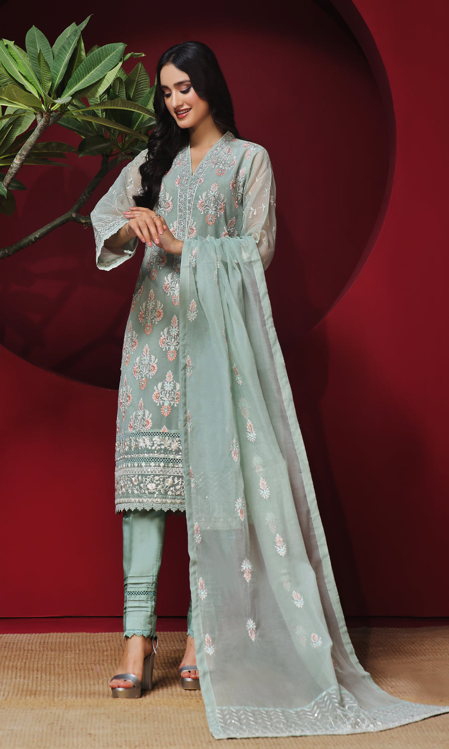 Shamooz Stitched 3 Piece Formals Collection'2025-Light Green SEM-0747