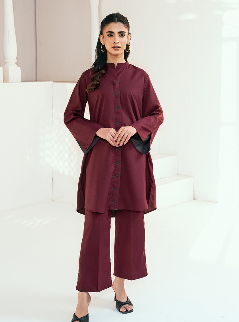 Rangeen Stitched 2 Piece Raspberry Co-Ord Set