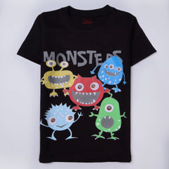 Kjunction Boys Half Sleeves-Printed T-Shirt (Monster)