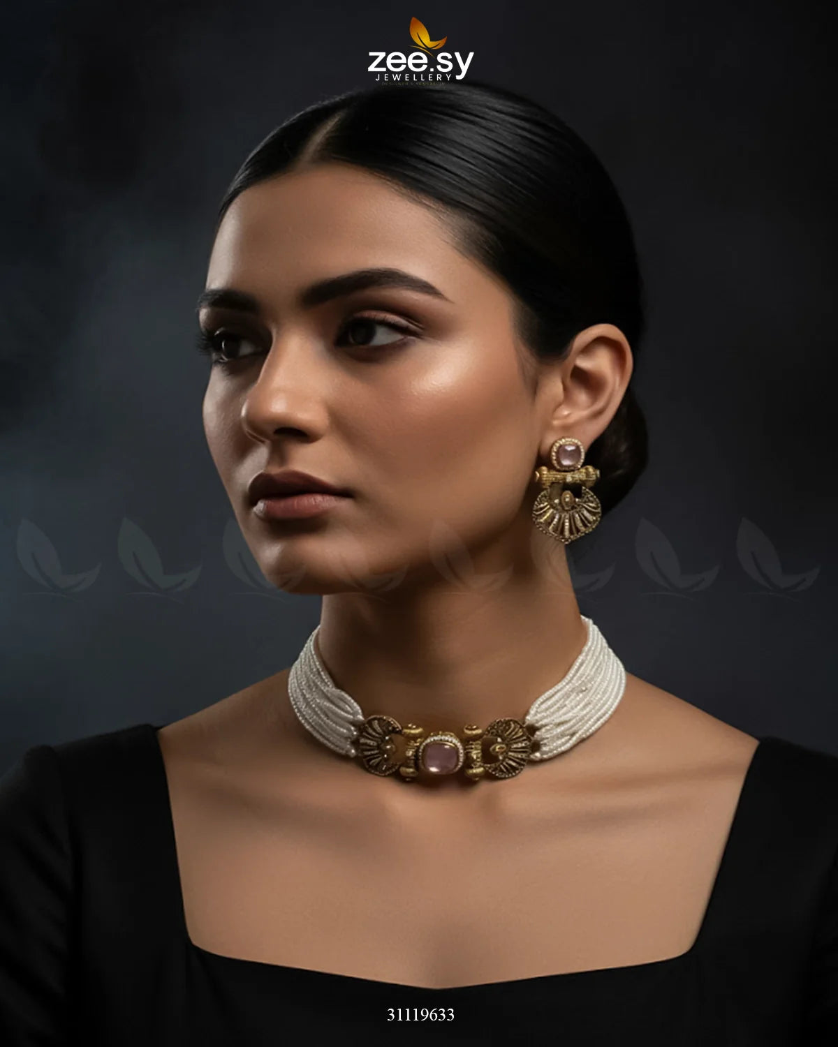Obelisk Rhodium Polished Choker Set - Zeesy Jewellery