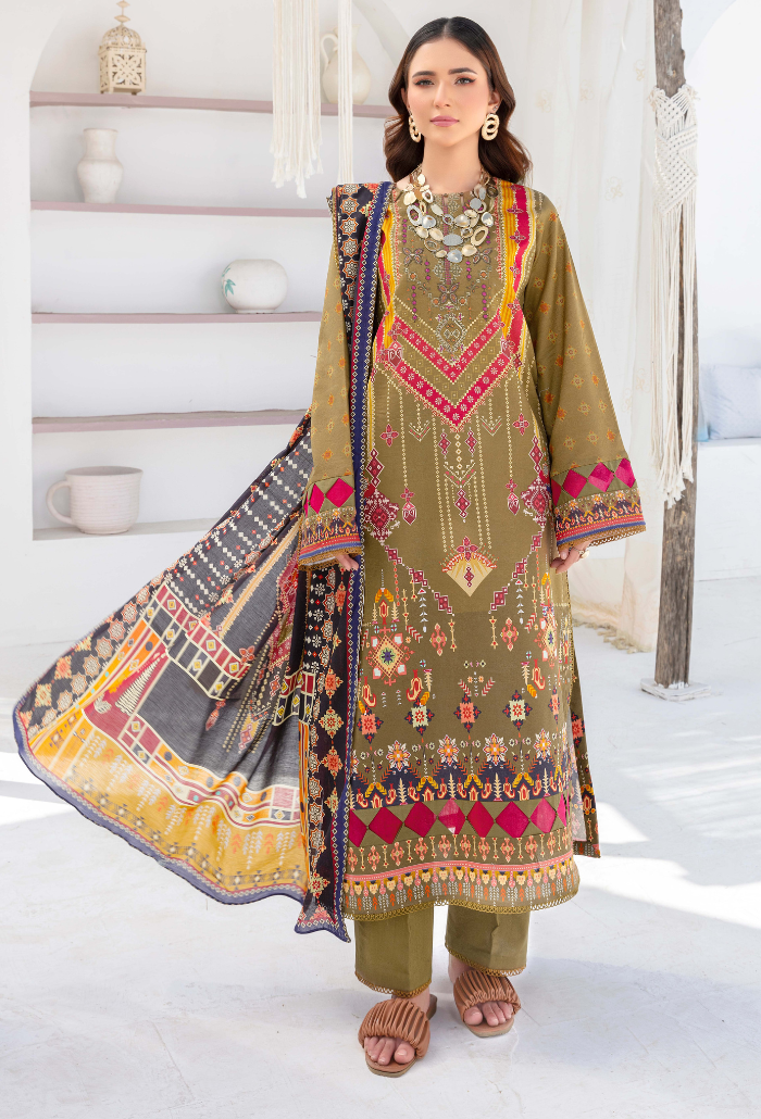 Saira Bano By Humdum Unstitched 3 Piece Emb Lawn Collection'2024