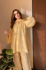 Farshi Set Zaman By MNM Stitched 3 Piece Linen Suit-Buttercup