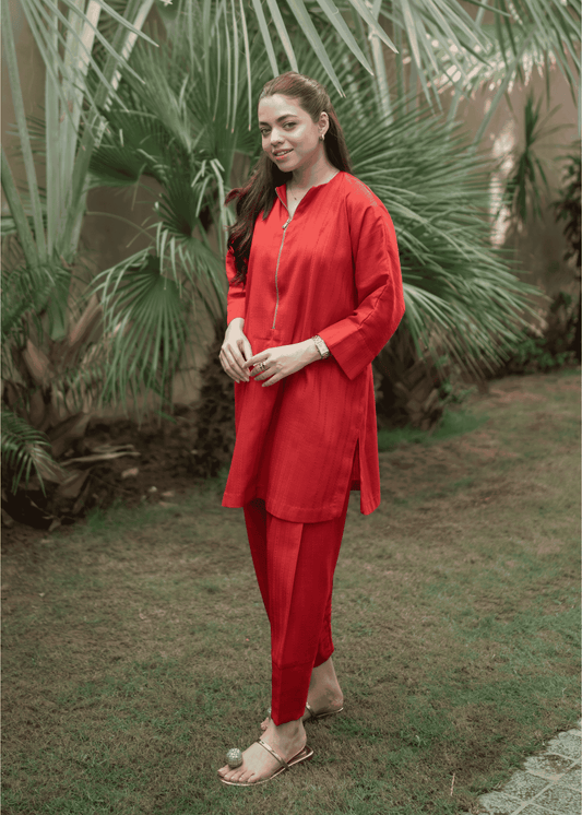 La Rosaa Stitched 2 Piece Basics Winter Collection'2024-Scarlet 2Pc