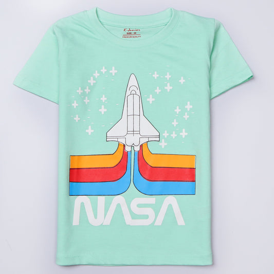 Kjunction Boys Half Sleeves-Printed T-Shirt (Nasa)