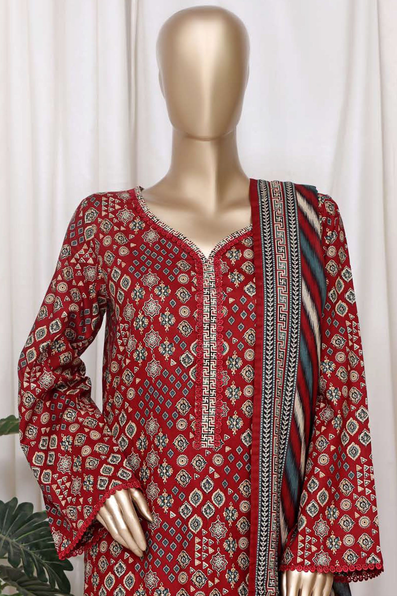 Bin Saeed Stitched 3 Piece Printed Cotton Vol-01 Collection'2025-WC-2368-Maroon