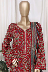 Bin Saeed Stitched 3 Piece Printed Cotton Vol-01 Collection'2025-WC-2368-Maroon