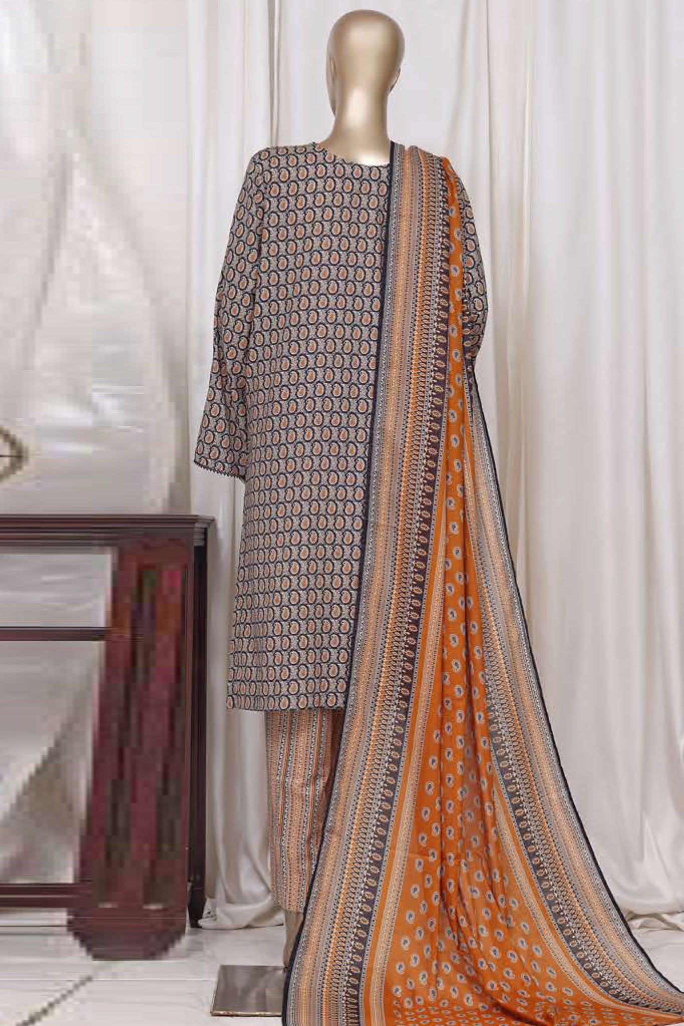 Bin Saeed Stitched 3 Piece Printed Cotton Vol-01 Collection'2025-WC-2370-Navy Blue