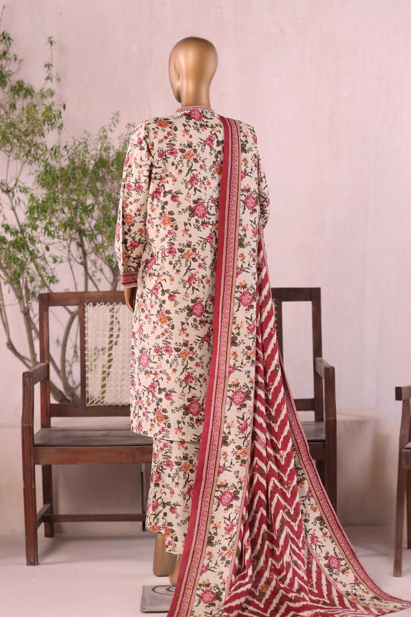 Bin Saeed Stitched 3 Piece Printed Khaddar Vol-03 Collection'2025-WK-2380-Cream
