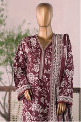 Bin Saeed Stitched 3 Piece Printed Khaddar Vol-03 Collection'2025-WK-2382-Maroon
