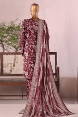 Bin Saeed Stitched 3 Piece Printed Khaddar Vol-03 Collection'2025-WK-2382-Maroon
